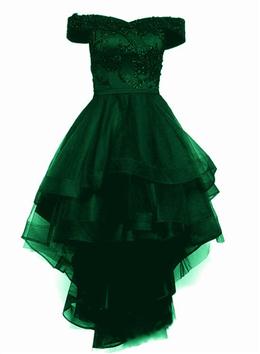 Picture of Fashionable Dark Green High Low Tulle with Lace Homecoming Dresses, Green Party Dress